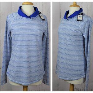 NWT Under Armour Blue Stripe Collar Long SL Top Activewear Running S